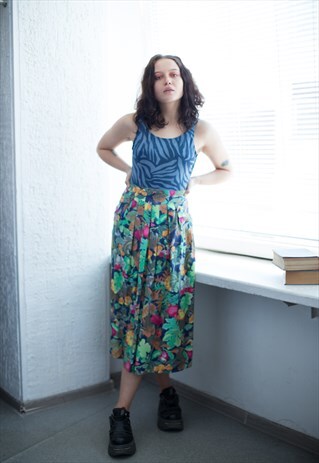 VINTAGE 80'S MIDI MULTICOLOUR PATTERNED SKIRT