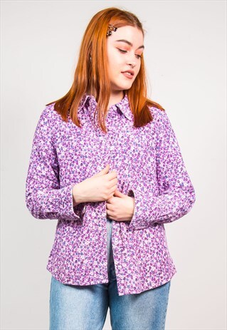 VINTAGE 90'S PURPLE FLORAL PATTERN CORD SHIRT