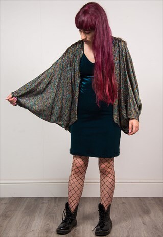 80'S SPARKLY MULTICOLOUR BAT WING OVERSIZED BLOUSE TOP
