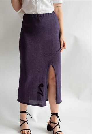 VINTAGE 80S MAXI SKIRT IN PURPLE WITH SIDE SPLIT