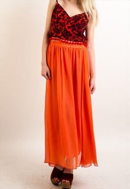Chiffon Maxi Skirt with Underlay in Orange