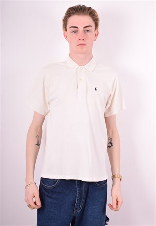POLO RALPH LAUREN MENS VINTAGE POLO SHIRT XL WHITE 90'S