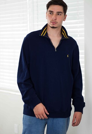VINTAGE POLO RALPH LAUREN 1/4 ZIP SWEATSHIRT JUMPER L 21.5