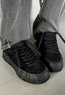 Chunky sneakers punk trainers Gothic skater shoes in black