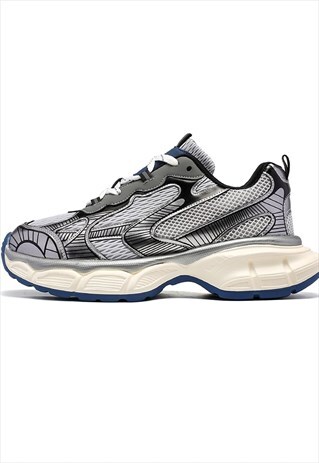 Platform sneakers chunky sole trainers skater shoes in grey