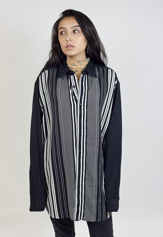 VINTAGE 90S BLACK AND WHITE STRIPED SHIRT