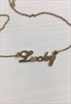 VINTAGE Y2K NECKLACE NAME PLATE LUCKY SLOGAN DIAMANTE 90S