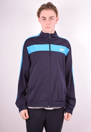 PUMA MENS VINTAGE TRACKSUIT TOP JACKET LARGE BLUE 90S