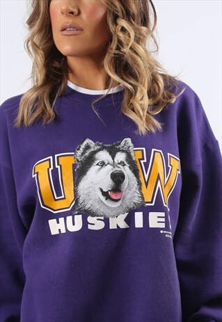 SWEATSHIRT UNIVERSITY OVERSIZED HUSKIES DOG PRINT 14 (H8CP)