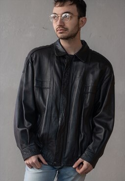 Vintage 90s Leather Jacket in Black L