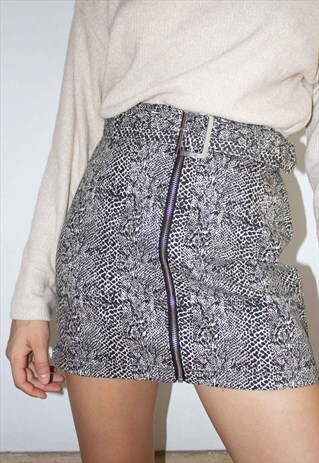 BELTED FULL-ZIP SKIRT - BLACK AND CREAM