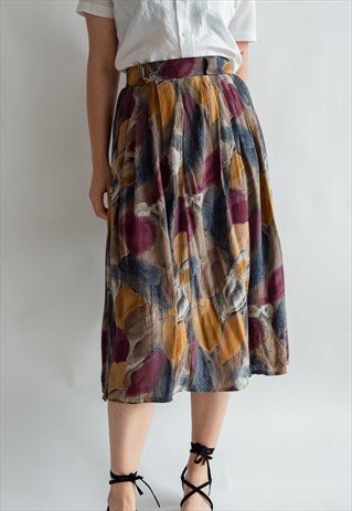 VINTAGE 70S ABSTRACT MIDI PLEATED SKIRT