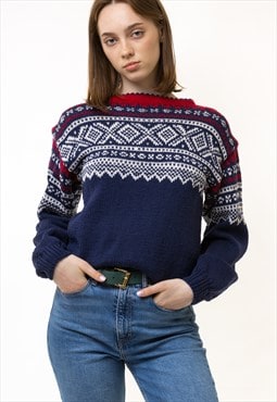 90s Vintage Woman Fair Isle Wool Sweater 5453