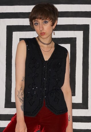 VINTAGE 90'S BEADED KNITTED WAISTCOAT