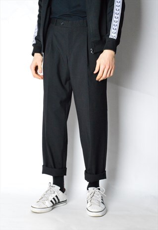 VINTAGE 90S BLACK MINIMALIST WOOL BLEND PANTS
