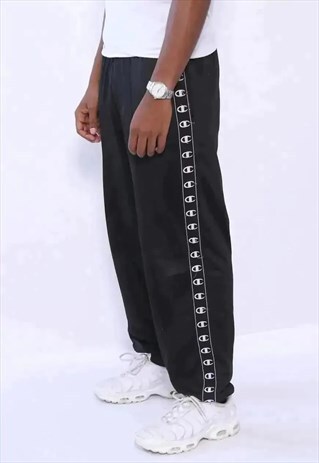 VINTAGE CHAMPION BIG TAPE LOGO TRACK BOTTOMS BLACK