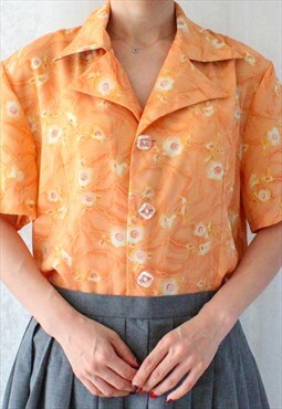 Vintage Blouse Short Sleeves Orange S B306