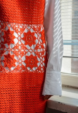 Vintage Orange Hand Knitted Dress