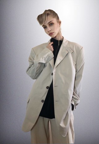 90S VINTAGE CREAM TUNIC COLLAR BLAZER