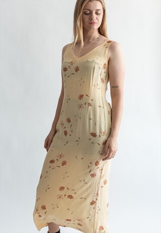VINTAGE 80S SUMMER DRESS IN FLORAL YELLOW