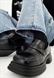 SQUARE TOE LOAFERS FAUX LEATHER PLATFORM BOOTS IN BLACK
