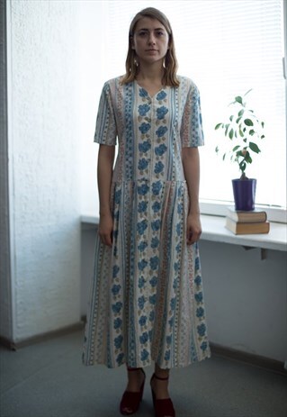 VINTAGE 80'S MULTI COLOUR SHORT SLEEVED MAXI DRESS