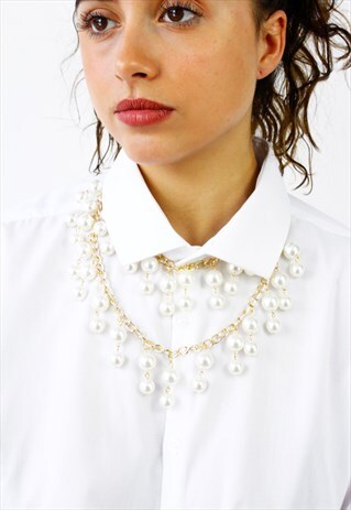 PEARL GOLD CHAIN CHUNKY STATEMENT NECKLACE