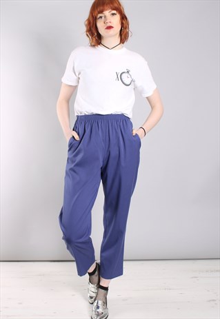 VINTAGE 80S BLUE HIGH WAISTED CROPPED TROUSERS