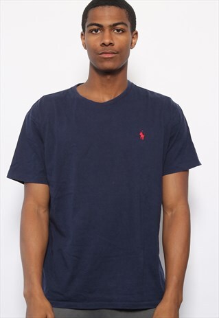VINTAGE POLO RALPH LAUREN LOGO T-SHIRT NAVY BLUE