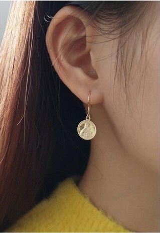 GOLD COIN EARRINGS EAR HOOK