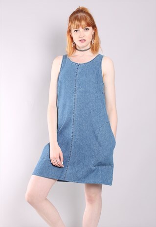 VINTAGE 90S DENIM PINAFORE SHIFT DRESS