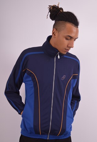 VINTAGE ASICS TRACKSUIT TOP JACKET NAVY BLUE