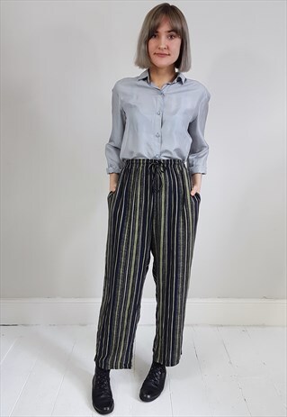 VINTAGE 90'S NAVY BLUE STRIPED SLOUCHY DRAWSTRING TROUSERS