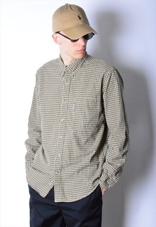 VINTAGE 90S BEIGE COLUMBIA CHECK LONG SLEEVE SHIRT