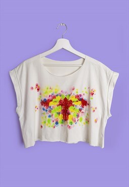 Reworked Hand-painted "Rorschach" Festival Crop Top 