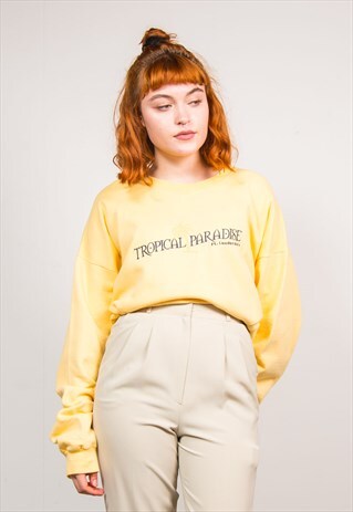 VINTAGE 90'S YELLOW TROPICAL PARADISE SWEATSHIRT JUMPER