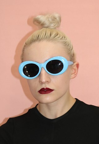 BABY BLUE KURT COBAIN OVAL RETRO SUNGLASSES