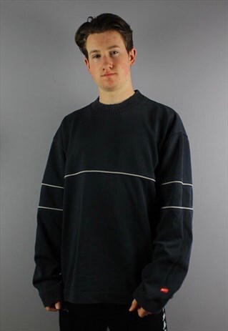 VINTAGE NIKE THICK COTTON SWEATSHIRT IN NAVY WITH EMBROIDERE