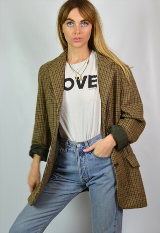 VINTAGE BROWN TWEED OVERSIZED BOYFRIEND BLAZER JACKET