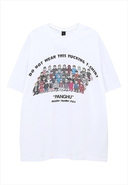 Grunge t-shirt raver tee Japanese retro cartoon top in white