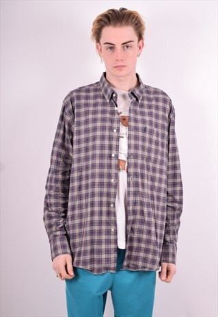 BARBOUR MENS VINTAGE SHIRT XXL PURPLE CHECK 90'S
