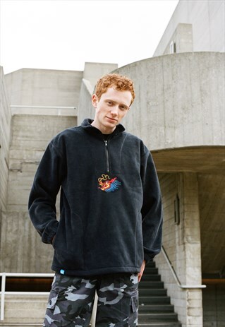 BLACK FLEECE WITH CHINESE DRAGON EMBROIDERED DESIGN