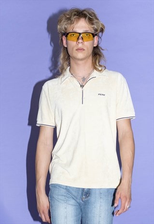 VINTAGE Y2K TOWEL CLASSY POLO T-SHIRT IN PASTEL YELLOW