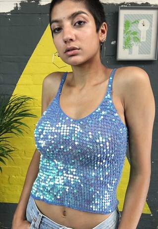 Y2K BLUE SEQUIN KNIT VEST