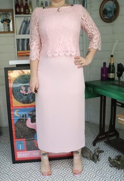 Vintage 90s Pink Monochrome Lacey Floral Evening Maxi Dress