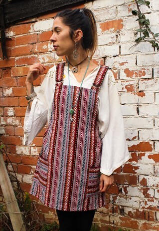 FAIRTRADE BURGUNDY & WHITE DUNGAREE / OVERALL DRESS