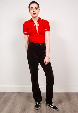 VINTAGE CHAPS DARK BROWN HIGH WAIST CORD KICK FLARE TROUSERS