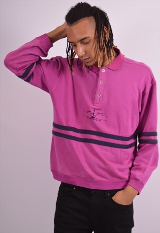 DIADORA MENS VINTAGE SWEATSHIRT JUMPER LARGE PINK 90S