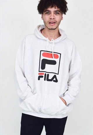 VINTAGE 90'S FILA GREY MARL HOODIE WITH POCKET