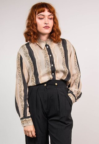 VINTAGE BEIGE 90'S STRIPED ANIMAL STYLE PRINT SHIRT
